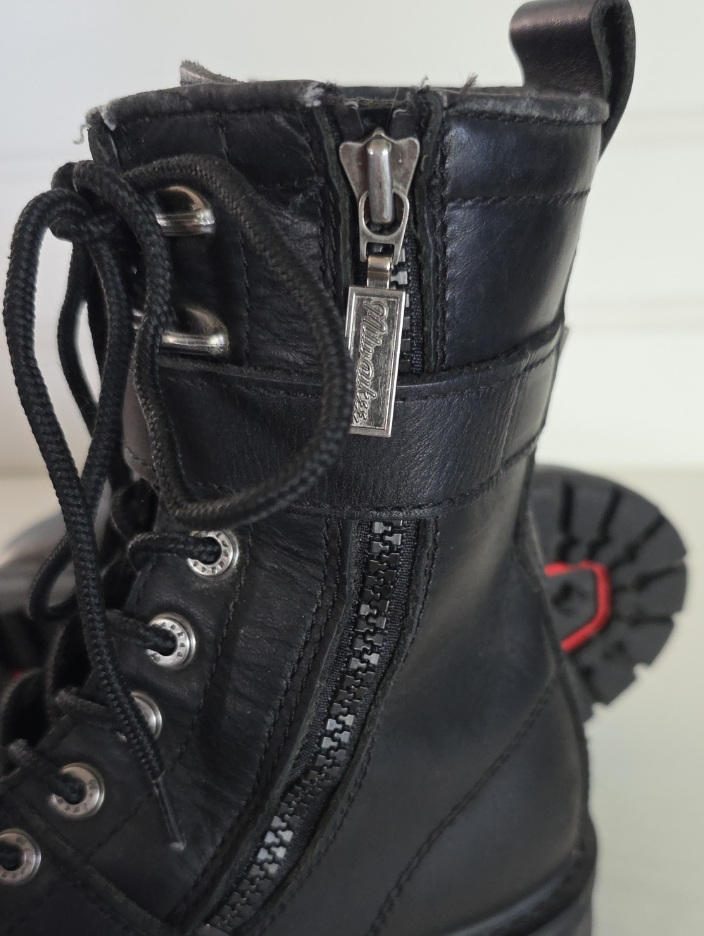 Milwaukee Trooper Black Leather Lace Up Buckle Motorcycle Biker Boots Mens 8.5D - Picture 16 of 16